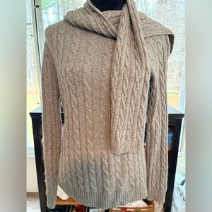 Sutton Studio Grey Cable-Knit Turtleneck Sweater with Matching Scarf